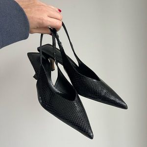 Zara Snakeskin Slingback Low Heel